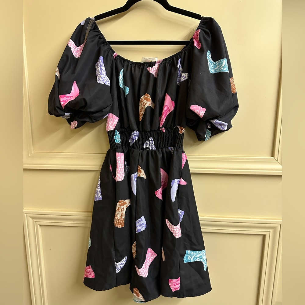 Colorful Patterned Off-Shoulder Dress - Picture 2 of 2